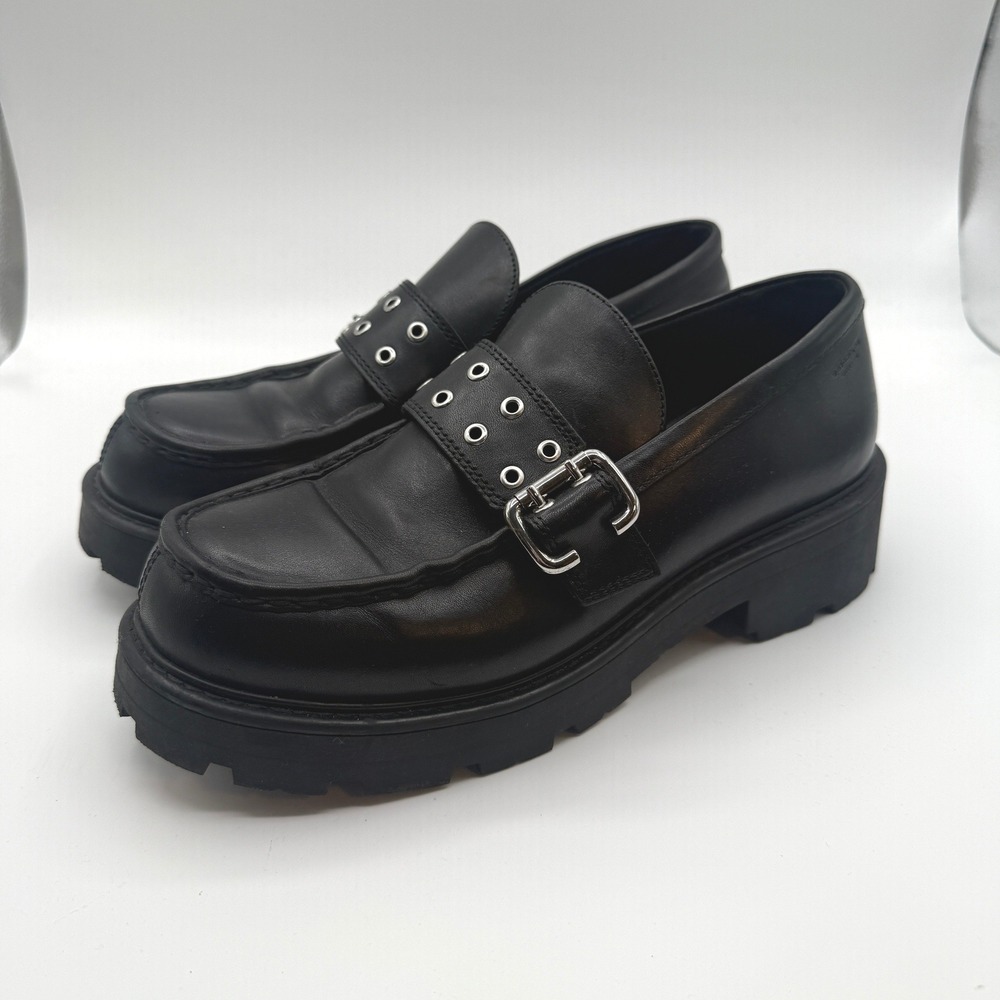 Vagabond Cosmo 2.0 Loafers Women 12 Black Leather Grommet Chunky Y2K Lug Sole
